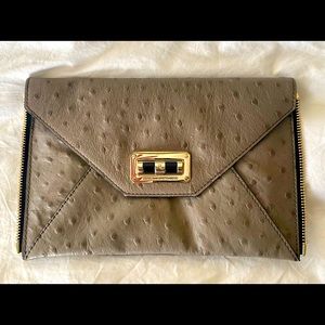 Diane Von Furstenberg taupe ostrich clutch
